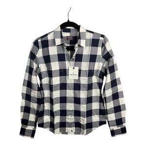 UNTUCKit Button Down Long Sleeve Buffalo‎ Plaid Shirt in Navy and White Size 2